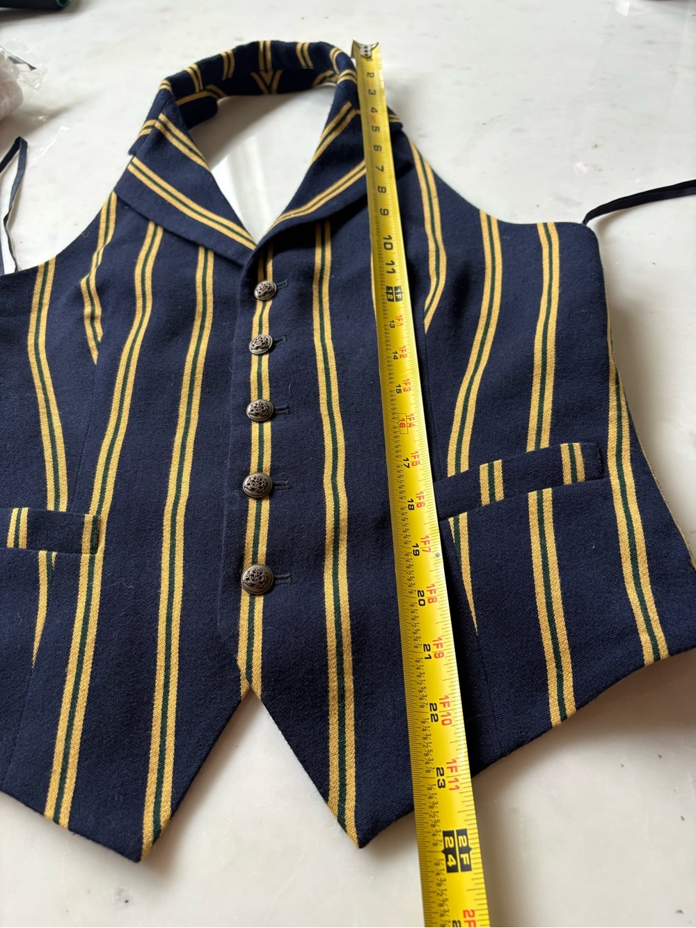 Ralph Lauren Rugby Vintage Halter Vest Top Navy Gold Stripe Tuxedo Belt Wool 90s - Picture 7 of 7